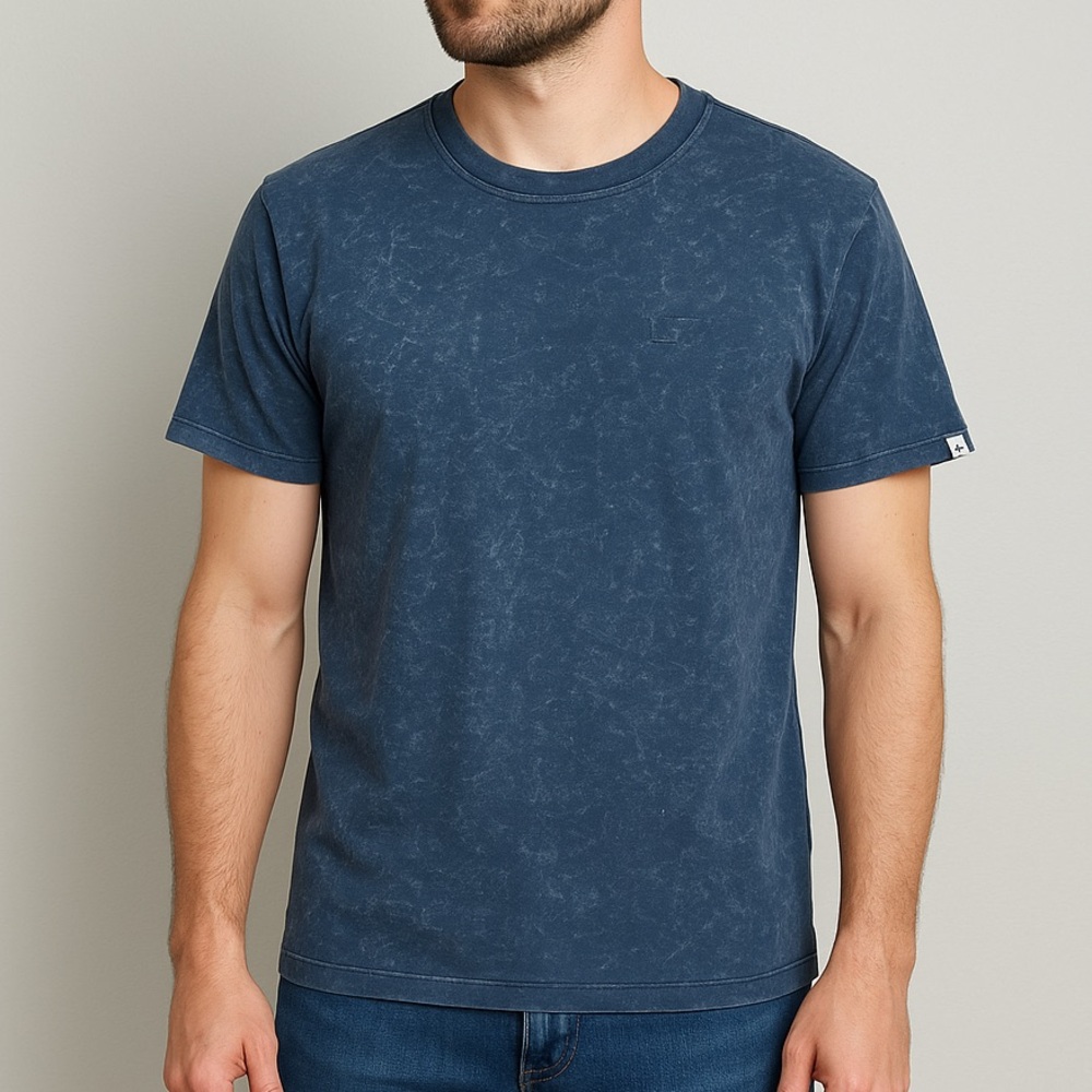 BROOKLYN INDUSTRIES DENIM BLUE PATTERNED SHORT SLEEVE T-SHIRT LARGE